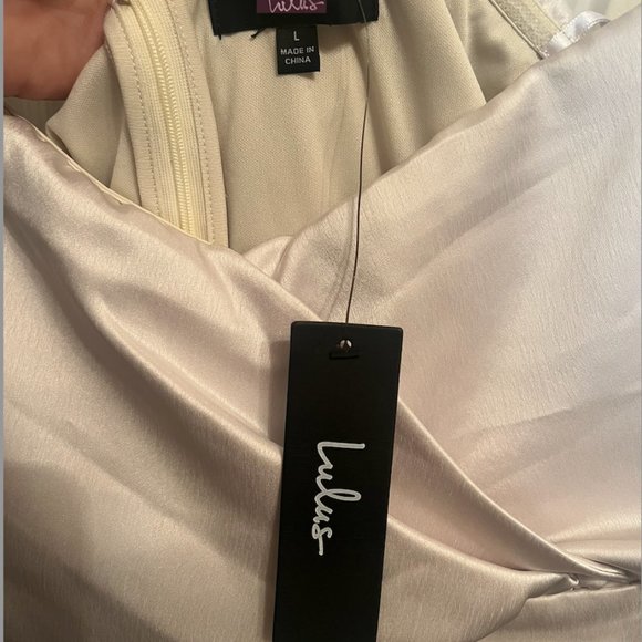 NWT Lulus Always Celebrating Ivory Satin Off-the-Shoulder Mini Dress - Picture 7 of 7